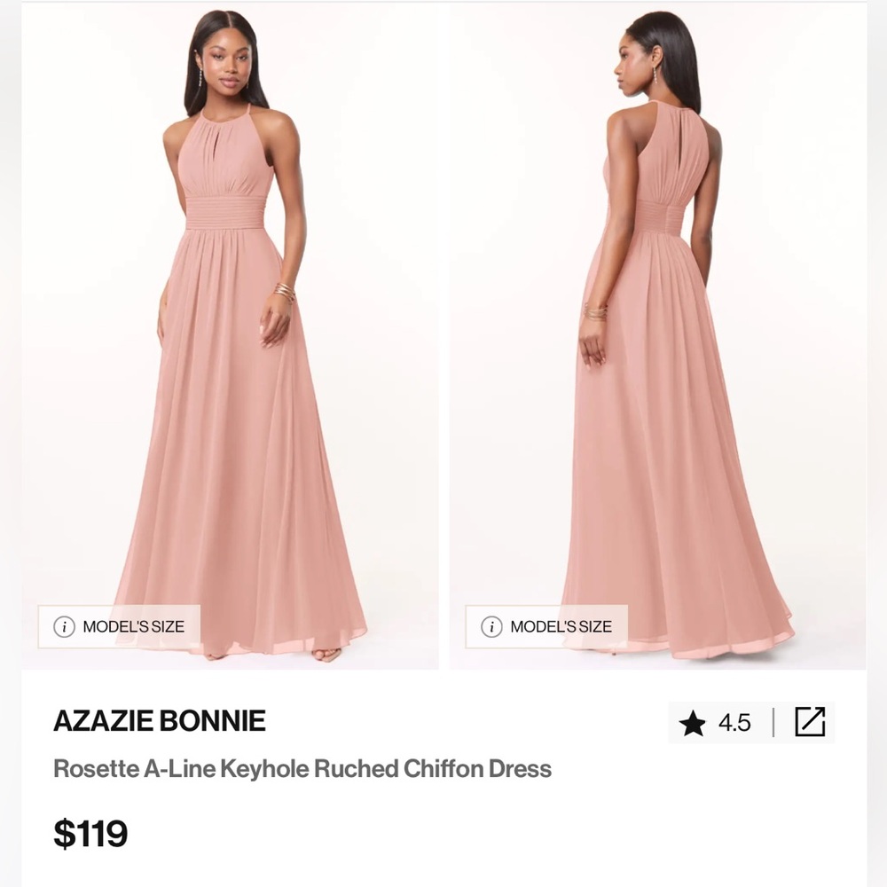 Azazie Bonnie chiffon dress, size A8, color Rosette I believe.